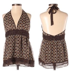 J. Crew Brown & Aqua SIlk Halter Top ~ Size 2